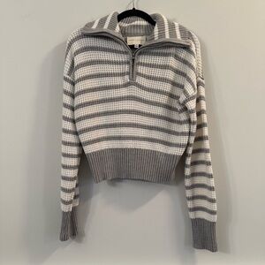Women’s Sage + Stone Striped Gray and White cropped Sweater